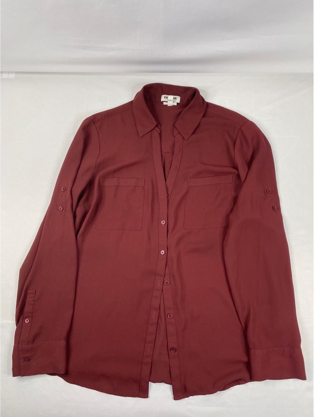 Express Portofino Slim Burgundy Button Front Blouse Size L